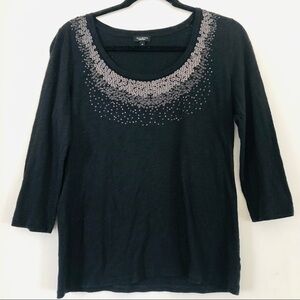 Talbots Black & Sequins 3/4 Sleeve Tee/Shirt- Size Medium